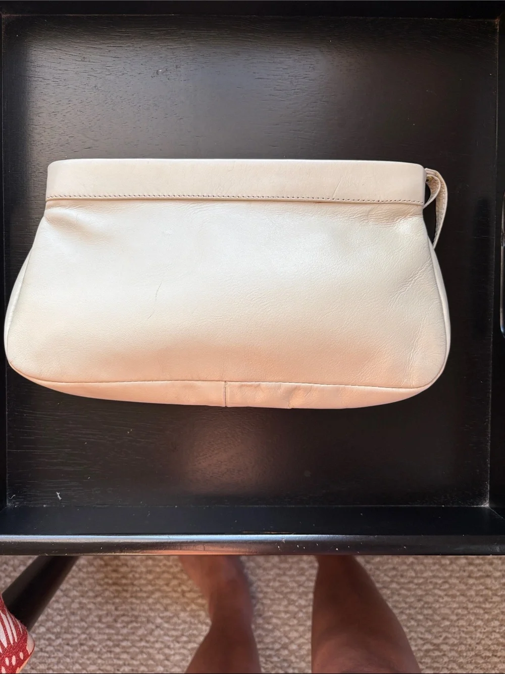 Cream Leather Wristlet Clutch with Strap